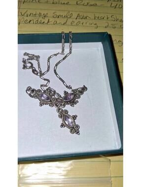Vintage Sterling Silver Triple Amethyst Necklace.
